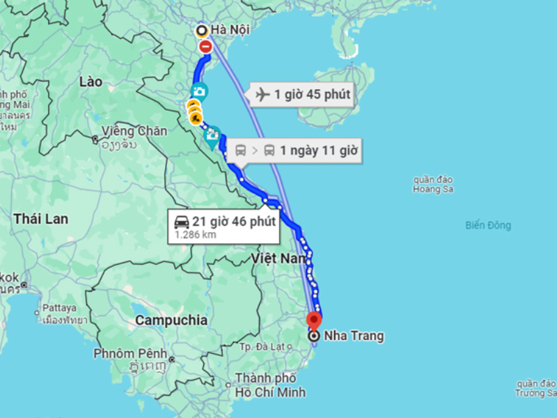 Khoảng cách từ Hà Nội đến Nha Trang gần 1,300km