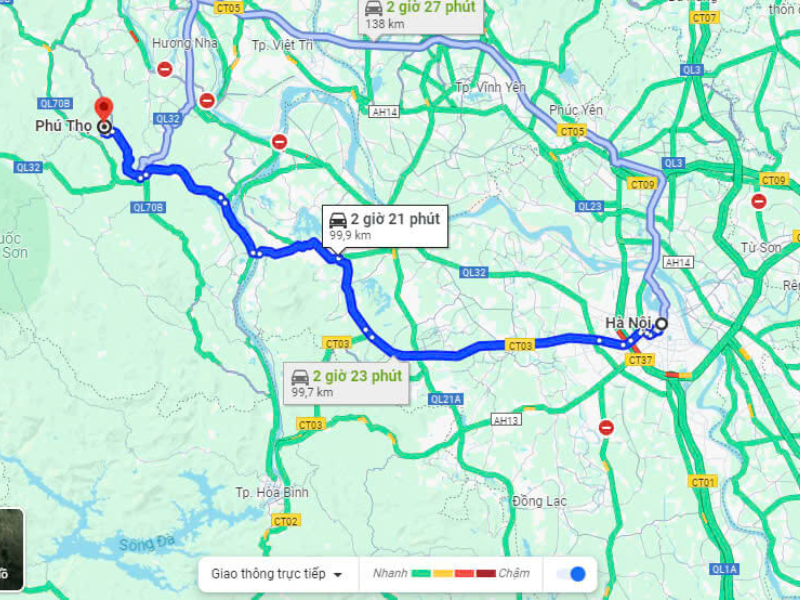 Khoảng cách từ Hà Nội đến Phú Thọ gần 100km