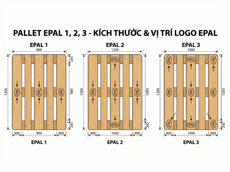 Các loại kích thước pallet EPAL tiêu chuẩn Châu Âu